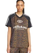 adidas Originals Tricou cu decolteu in V - animal print si imprimeu logo - Alb/Negru/Caramel