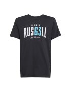 Adidas PERFORMANCE Tricou cu decolteu la baza gatului si imprimeu text - Alb/Negru/Albastru deschis