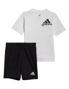 adidas Set tricou + pantaloni scurti copii - alb-negru - bumbac organic -