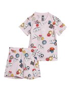 ADIDAS SPORTSWEAR Set de pantaloni scurti si tricou cu imprimeu - 2 piese - Alb/Galben pai/Roz pal