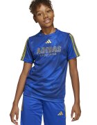ADIDAS SPORTSWEAR Tricou cu decolteu la baza gatului si imprimeu logo - Auriu/Albastru royal