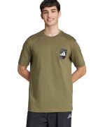 ADIDAS SPORTSWEAR Tricou cu decolteu la baza gatului si logo aplicat - Alb/Negru/Kaki