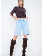 AGOLDE Tricou crop cu parti laterale cu fronseu - Maro