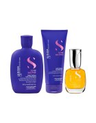 Alfaparf Milano Pachet Alfaparf Semi di Lino Blonde pentru neutralizarea tonurilor de galben - Sampon 250 ml + Balsam 200ml + Ulei Cristalli Liquidi 15 ml