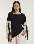 Alina Cernatescu Bluza din bumbac cu maneci ajustabile cu snur si decolteu rotund Salem - Negru