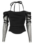 Alina Cernatescu Corset din lana cu drapaj si maneci lungi din tulle de matase Stark