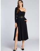 Alina Cernatescu Rochie cu decolteu pe un umar si slit lateral - Onyx Black