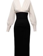 Alina Cernatescu Rochie midi cu drapaje pe bust Lunaria - Negru/Bej deschis