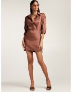 Alina Cernatescu Rochie scurta din amestec de in - Maro cognac