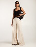 Alina Cernatescu Set de top crop si pantaloni cu croiala ampla Doha - Bej