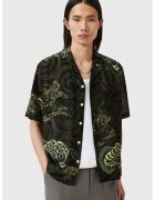 AllSaints Camasa din amestec de in cu model chinezesc traditional Sidewinder - Negru/Verde padure