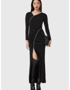 AllSaints Rochie lunga cu fronseuri si slit frontal - Negru