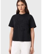 AllSaints Tricou cu decolteu la baza gatului si logo brodat - Negru