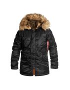 Alpha Industries Geaca lunga de iarna - N3B VF 59 - cu gluga adanca si captuseala detasabila - Negru - Negru