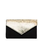 ANNA FELLINI Geanta dama piele - Plic one mic - velur negru cu sarpe bej auriu - 22x5x15 cm