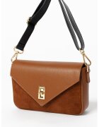 Anna Morellini Geanta crossbody de piele cu clapa - Negru/Maro scortisoara