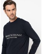 Armani Exchange Bluza de trening din bumbac cu imprimeu logo - Alb murdar/Bleumarin