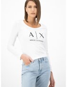 Armani Exchange Bluza slim fit cu imprimeu logo - Alb