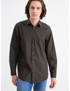 Armani Exchange Camasa din amestec de bumbac cu guler clasic - Maro inchis