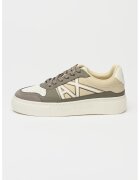 Armani Exchange Pantofi sport de piele ecologica cu garnituri de piele intoarsa - Alb/Maro taupe/Maro nisip