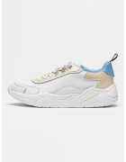 Armani Exchange Pantofi sport din piele cu garnituri cusute si model colorblock - Alb/Albastru prafuit/Crem