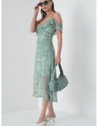 Armani Exchange Rochie cu decupaj pe umar si decolteu in V - Verde pal
