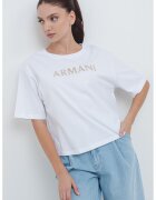 Armani Exchange Tricou crop cu maneci cazute - Alb/Auriu