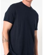 Armani Exchange Tricou cu decolteu la baza gatului din amestec de in - Bleumarin