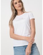 Armani Exchange Tricou de bumbac cu decolteu rotund si logo - Alb/Argintiu
