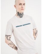 Armani Exchange Tricou de bumbac cu model text - Gri deschis/Albastru petrol
