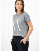 Armani Exchange Tricou lejer cu imprimeu logo - Alb/Gri inchis