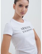 Armani Exchange Tricou slim-fit cu decolteu la baza gatului si logo - Alb/Negru