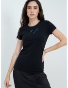 Armani Exchange Tricou slim fit cu imprimeu logo discret - Negru