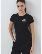 Armani Exchange Tricou slim-fit cu imprimeu logo stralucitor - Auriu/Negru