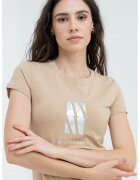 Armani Exchange Tricou slim fit cu logo - Maro camel