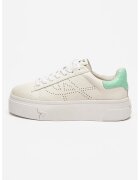 ASH Pantofi sport flatform de piele cu logo cu perforatii Santana - Alb murdar/Verde menta