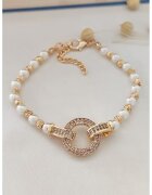 Atelier Miu Bratara cu perle sintetice si zirconia - Alb/Auriu