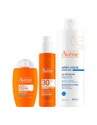 Avene Pachet – Fluid protectie solara fata SPF 50+ 50 ml + Spray invizibil SPF 30 - 200 ml + Lotiune dupa plaja - 400 ml
