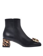 Baldinini Botine din piele cu toc si detalii cu animal print - Negru/Maro