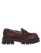 Baldinini Pantofi loafer de piele intoarsa cu captuseala de blana - Maro inchis