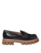 Baldinini Pantofi loafer din piele cu talpa demi-wedge si detaliu cu logo metalic - Negru