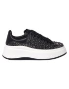 Baldinini Pantofi sport de piele cu strasuri - Alb/Negru