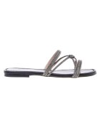 Baldinini Papuci de piele slip-on cu strasuri si toc - Negru