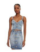 Balmain Top dama DF1AA345DE53 - Bumbac/Elastan - Albastru