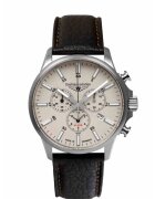 BAUHAUS Ceas barbati - Aviation - 28805 - Titan/Piele naturala - Cronograf - Quartz - 42 mm - Argintiu/Negru