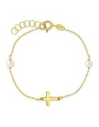 Bebe Gold Bratara din Aur 14K pentru Copii – model Cruce cu Perle Naturale - reglabila 13–15 cm
