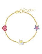 Bebe Gold Bratara din Aur 14K pentru Copii – model Unicorn - Inima si Stea din Email Colorat - reglabila 13–15 cm