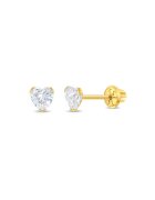 Bebe Gold Cercei Aur 14K Copii - model Birthstone (zi nastere aprilie) - forma Inima cu Piatra CZ White - inchidere cu Filet si Protectie