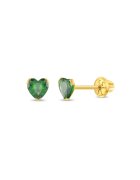 Bebe Gold Cercei Aur 14K Copii - model Birthstone (zi nastere mai) - forma Inima cu Piatra CZ Green - inchidere cu Filet si Protectie