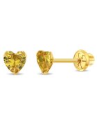 Bebe Gold Cercei Aur 14K Copii - model Birthstone (zi nastere noiembrie) - forma Inima cu Piatra CZ Yellow - inchidere cu Filet si Protectie